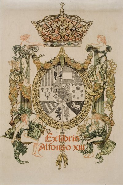 Boekplaat van Alfons XIII door Alexandre de Riquer